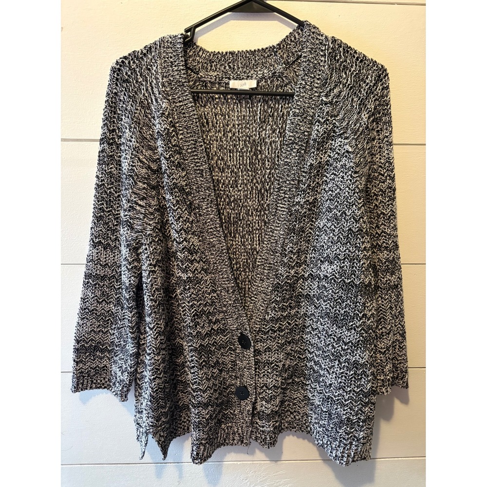 J. Jill Womens Black White Marled Knit Cardigan Button Front Sweater Size M